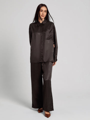 SAÏA Drawstring Waist Wide-Leg Casual Pants-Dark Gray