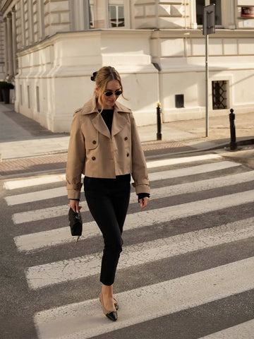 Double Breasted Cropped Trench Coat