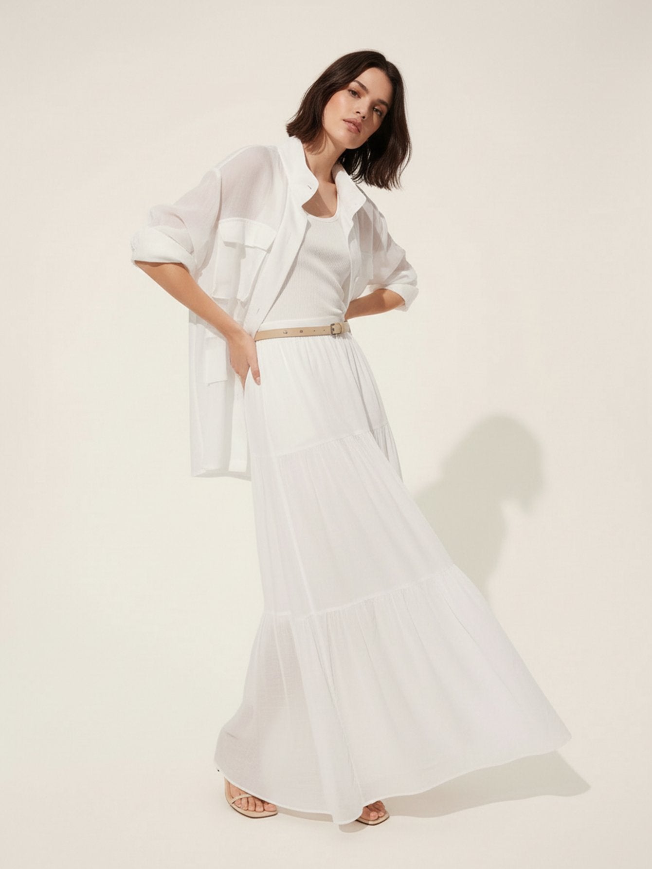 Ramie Pleated Maxi Skirt