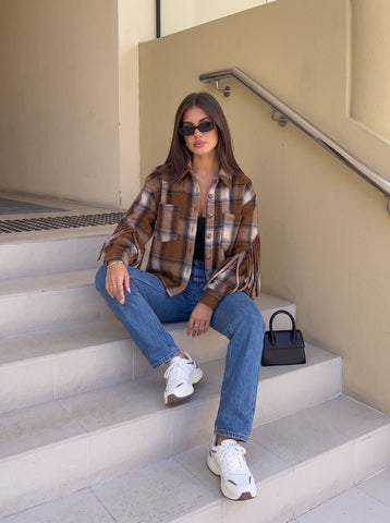 Fringed Plaid Button Down Shirt