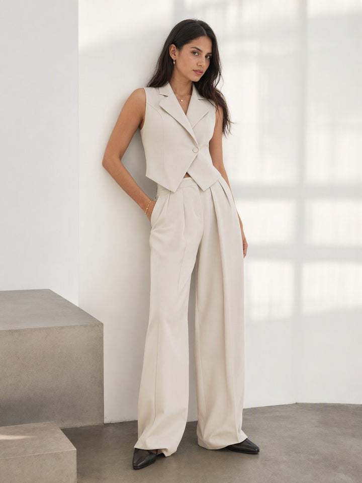 Sleek Tailored Vest Wide Leg Pants Set