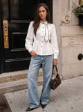 Elegant Contrast Trim Button Up Shirt