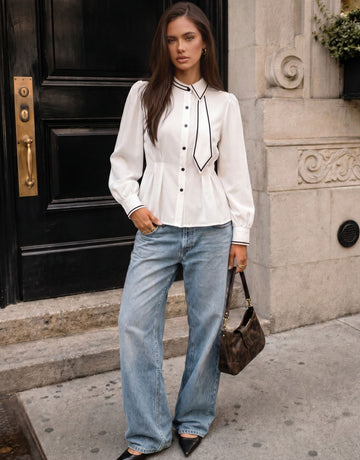 Elegant Contrast Trim Button Up Shirt