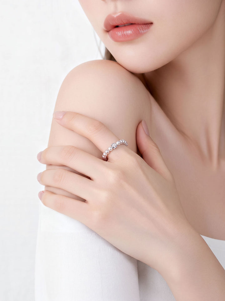 Elegant Crystal Pearl Beaded Ring