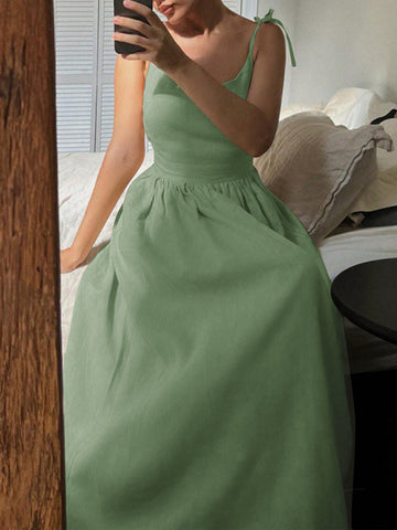 Tie Strap Linen Midi Dress