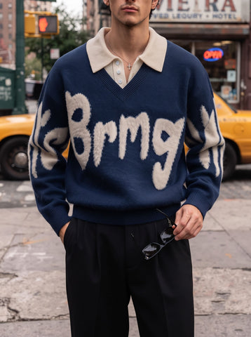 Oversized Graphic Collared Knit Pullover
