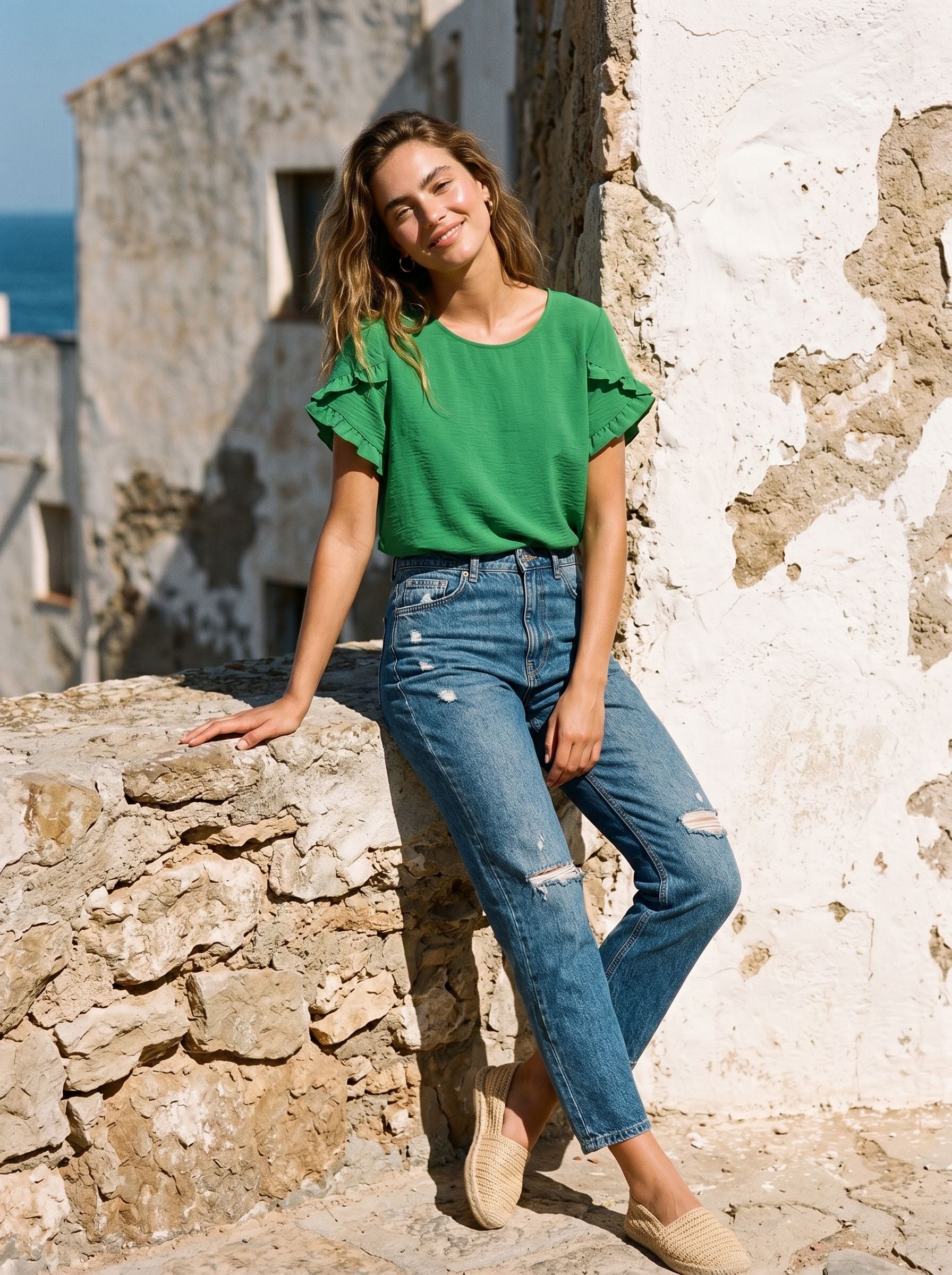 Ruffled Sleeve Casual Chiffon Blouse
