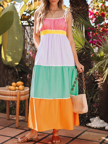Colorful Tiered Spaghetti Strap Maxi Dress