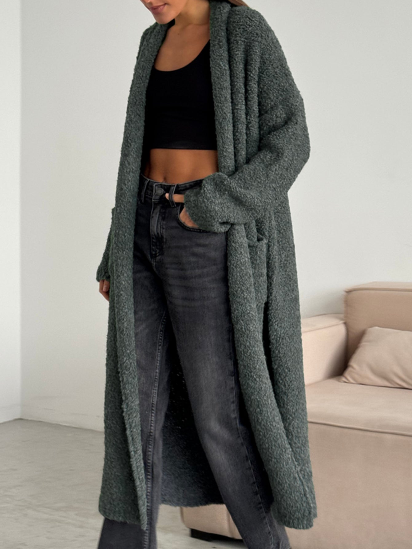 Cozy Fuzzy Long Open Cardigan