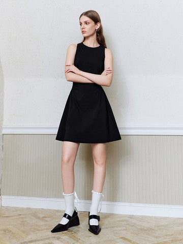 Urban Revivo Sleeveless Crew Neck A-Line Dress-Medium Blue