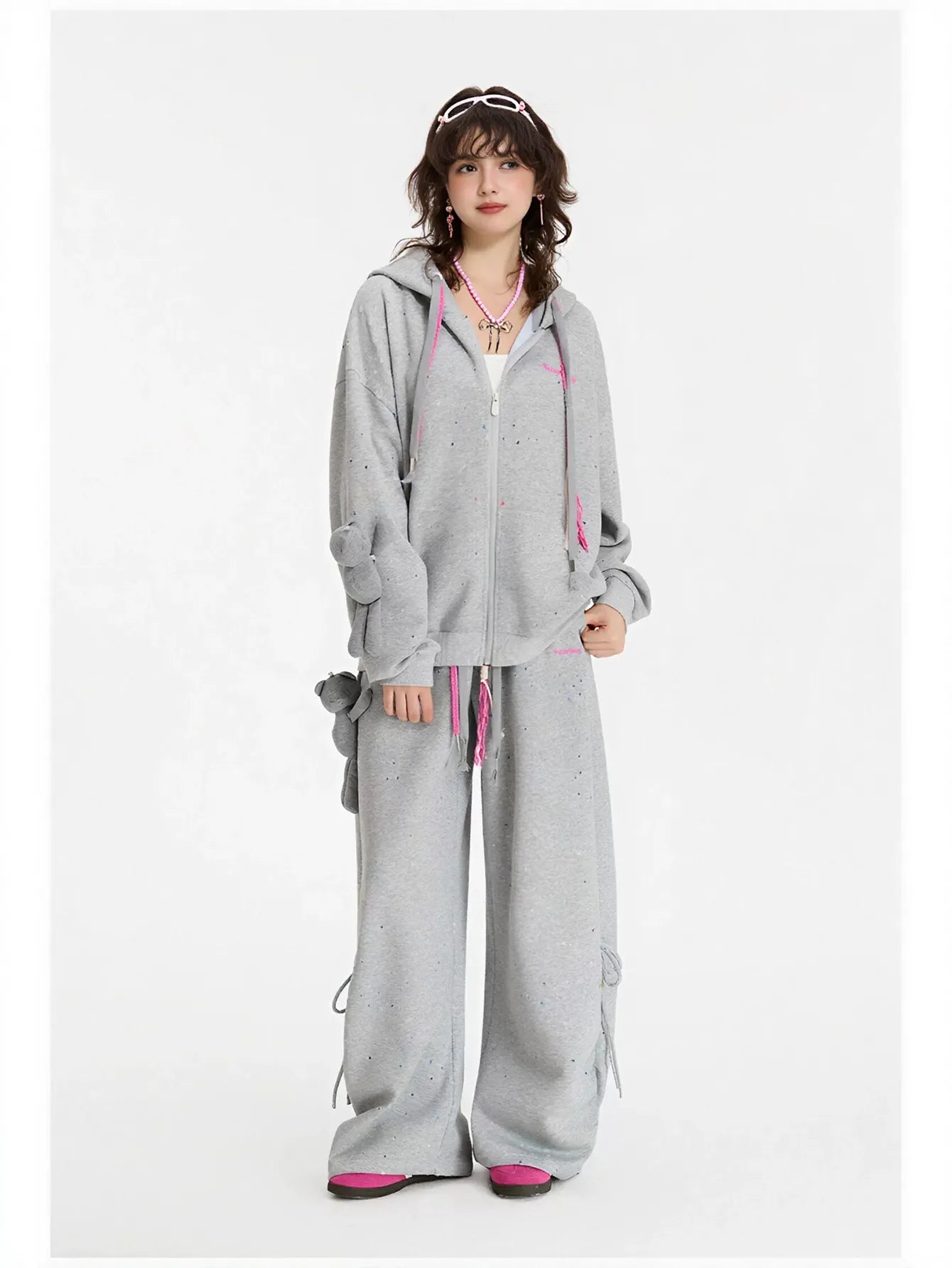 Drawstring Splatter Print Wide Leg Pants