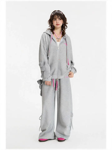 Drawstring Splatter Print Wide Leg Pants