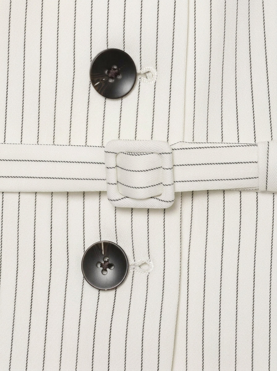 Tailored Belted Pinstripe Blazer Jacket