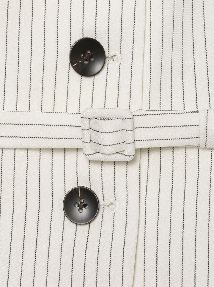 Tailored Belted Pinstripe Blazer Jacket