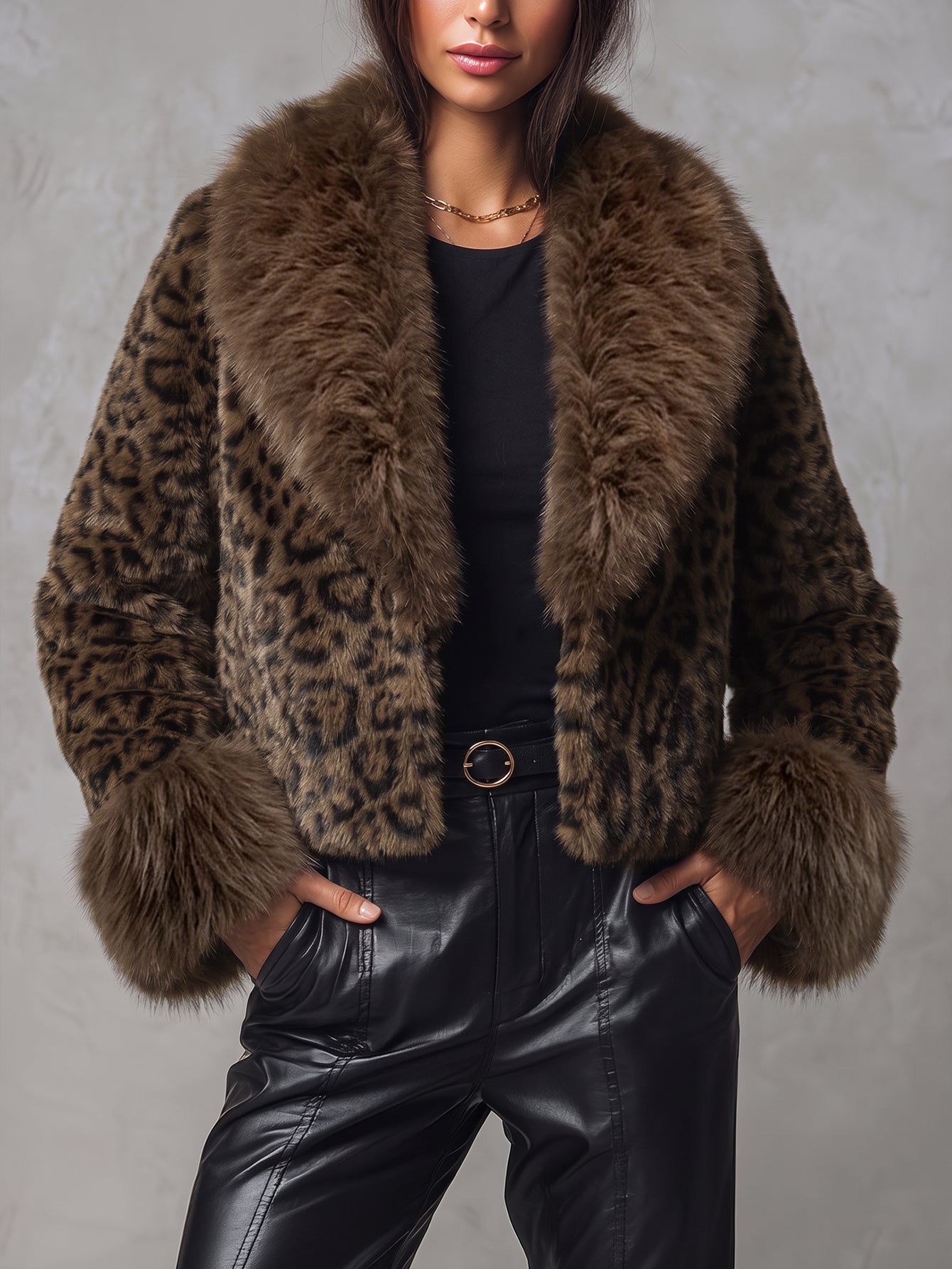 Luxurious Leopard Print Faux Fur Coat