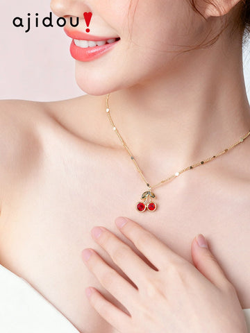 Dainty Crystal Cherry Gold Necklace