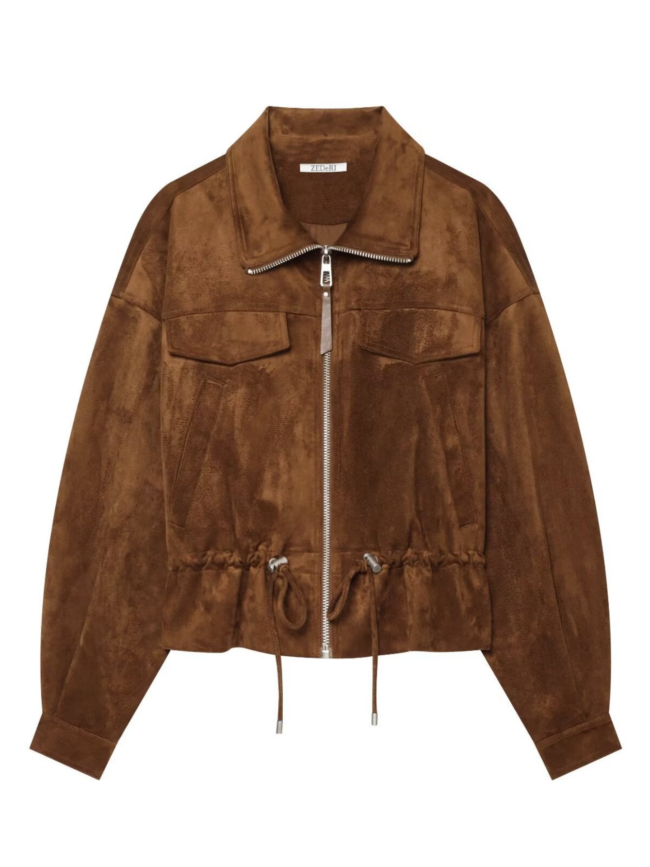 Cropped Suede Drawstring Utility Jacket
