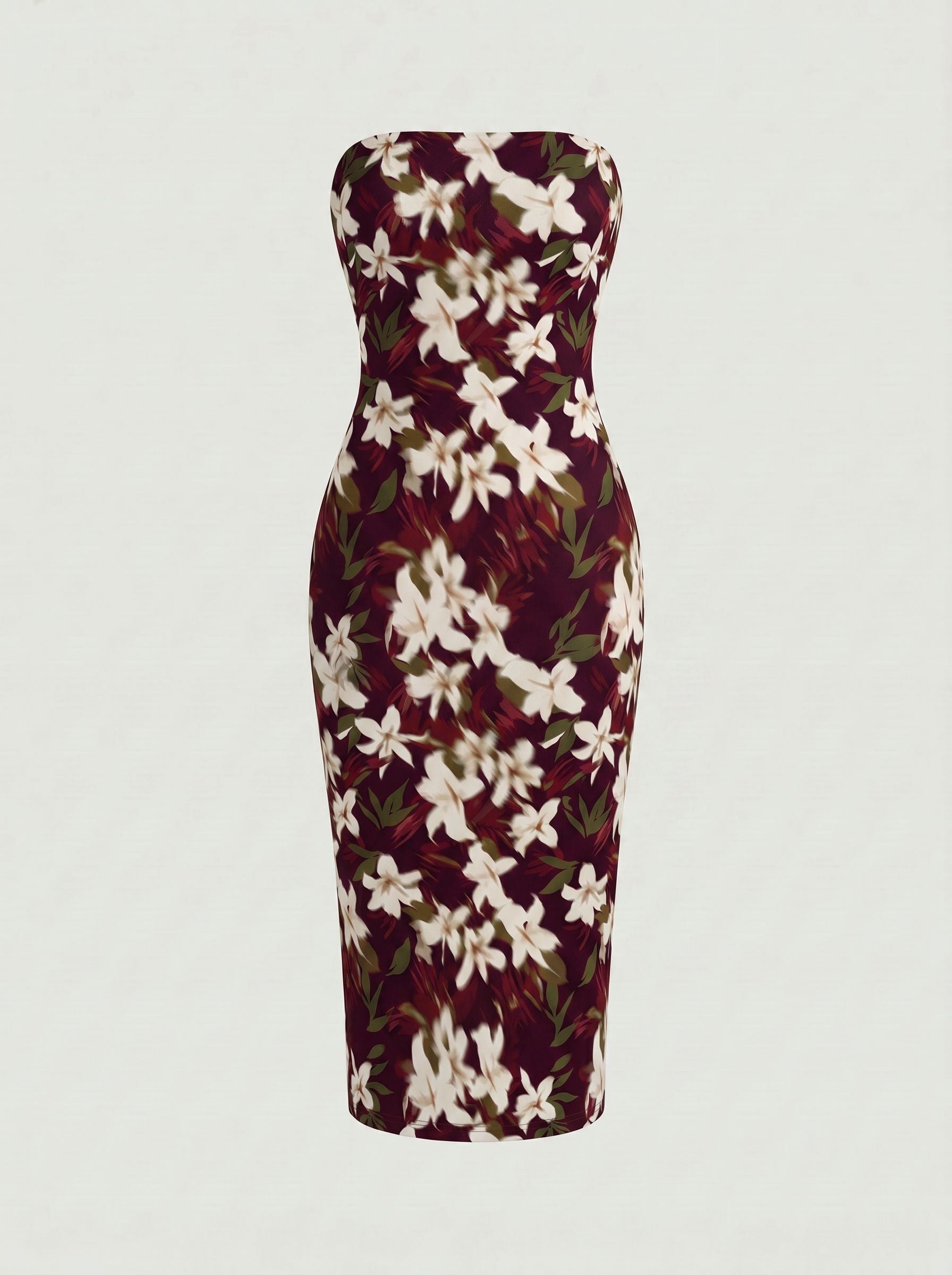 MAIA Floral Print Strapless Sheath Midi Dress