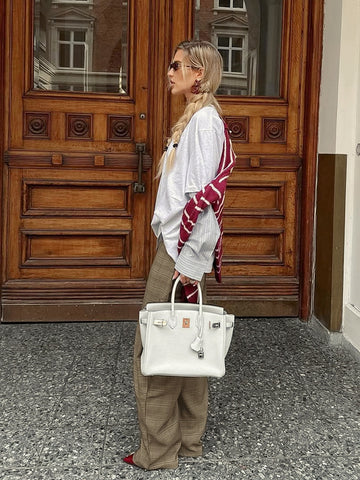 High Waisted Plaid Wide Leg Trousers