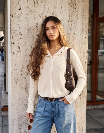 Waffle Knit Snap Up Hoodie Jacket