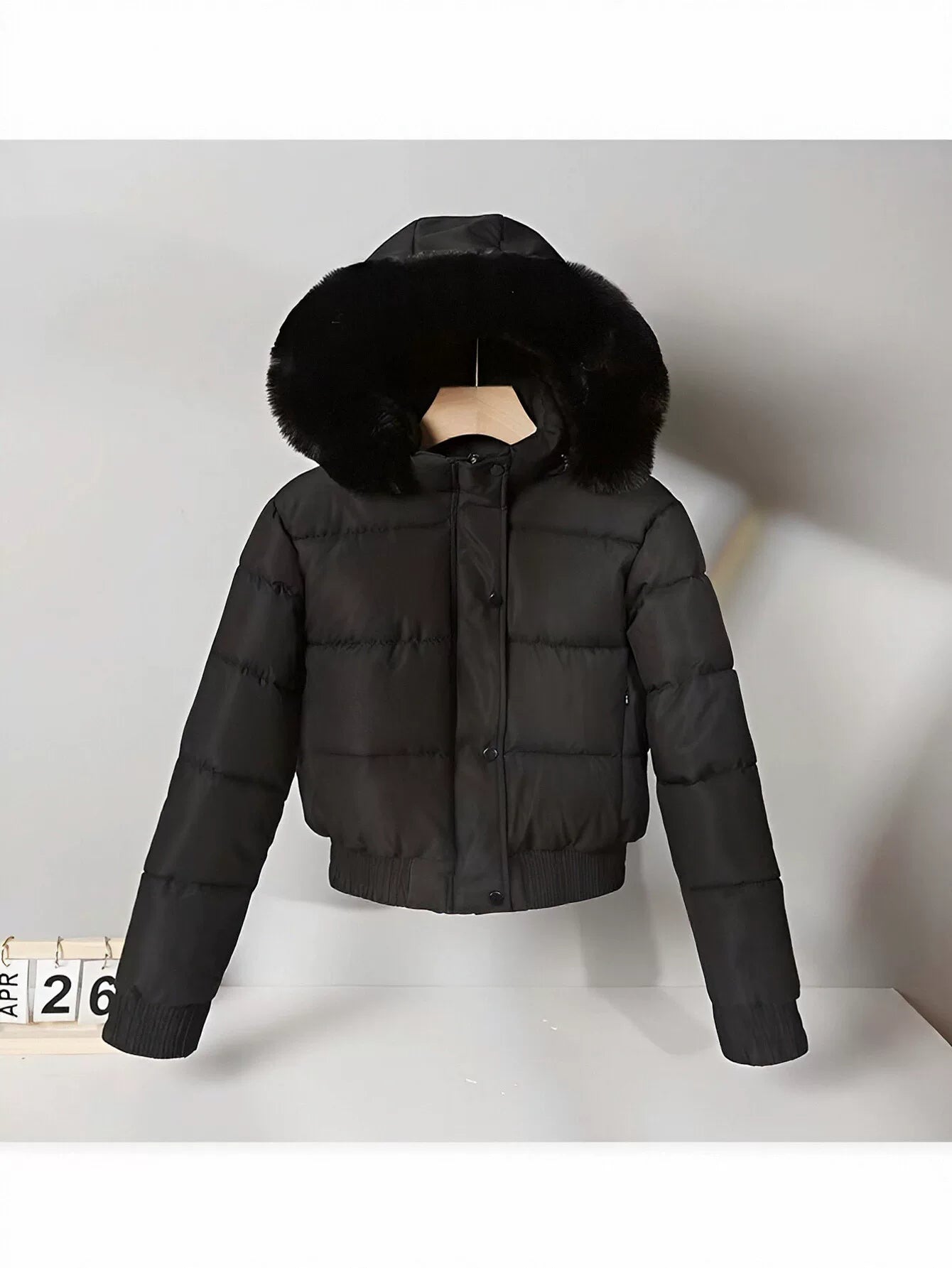 Faux Fur Hooded Cropped Puffer