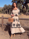 Embroidered Smocked Square Neck Maxi Dress