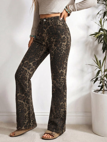 High Rise Leopard Print Jeans