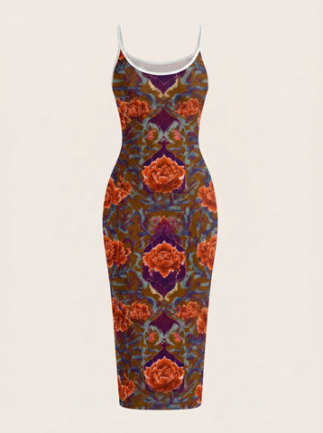 CAPRI Floral Print Sleeveless Bodycon Midi Dress