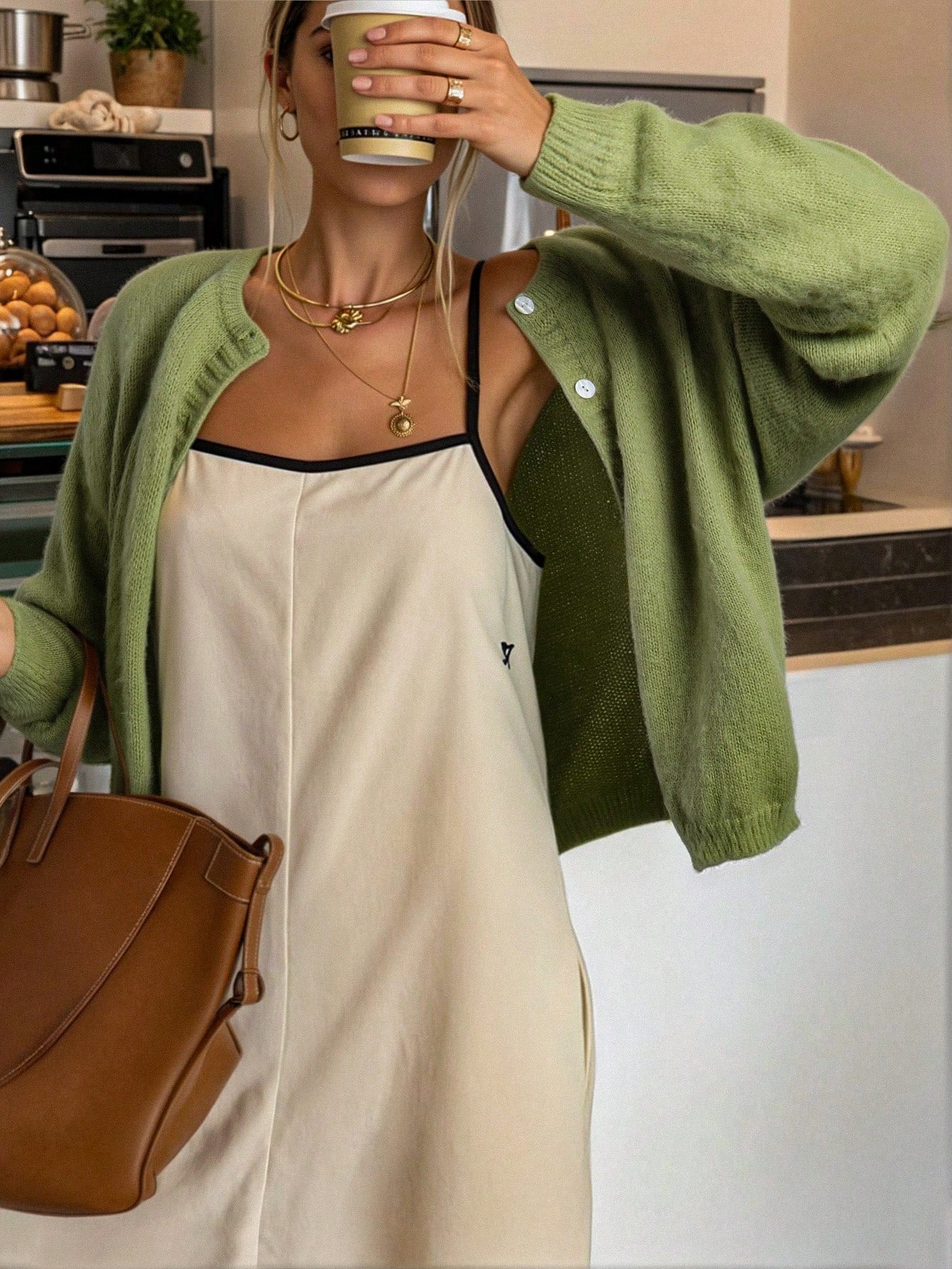 Soft Fuzzy Crewneck Button Cardigan