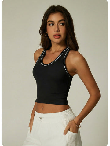 U Neck Contrast Trim Minimalist Yoga Tank