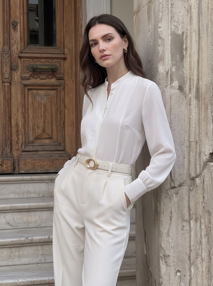 Elegant Lace Trim Chiffon Blouse