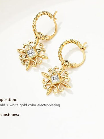 Vintage Twisted Gold Hoop Dangle Earrings