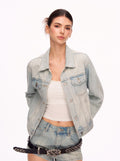 Sparkling Rhinestone Cropped Denim Jacket
