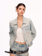Sparkling Rhinestone Cropped Denim Jacket
