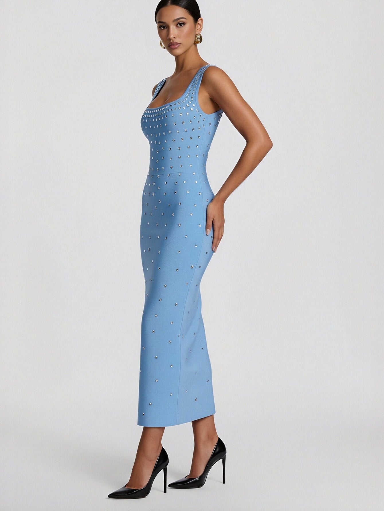 Strapless Sequined Mermaid Maxi Evening Dress-Black