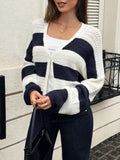 Cropped Striped Open Knit Cardigan