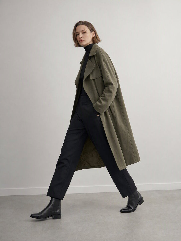Classic Suede Long Trench Coat