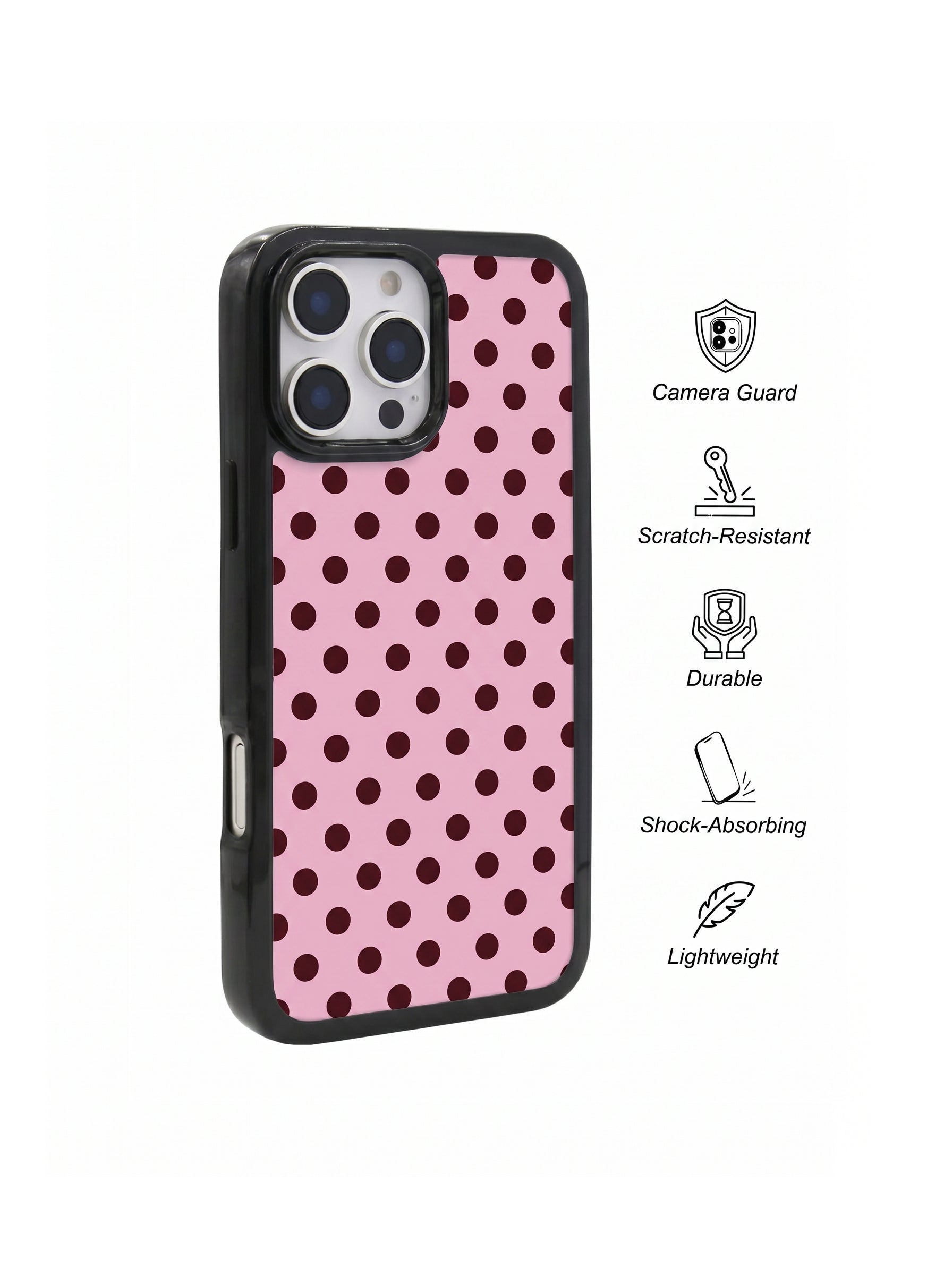 Pink Polka Dot Clear Shockproof Acrylic Phone Case