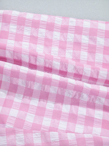 Pink Gingham Ruffle Hem Shorts