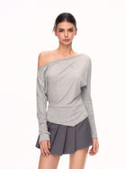 Off Shoulder Striped Long Sleeve Tee