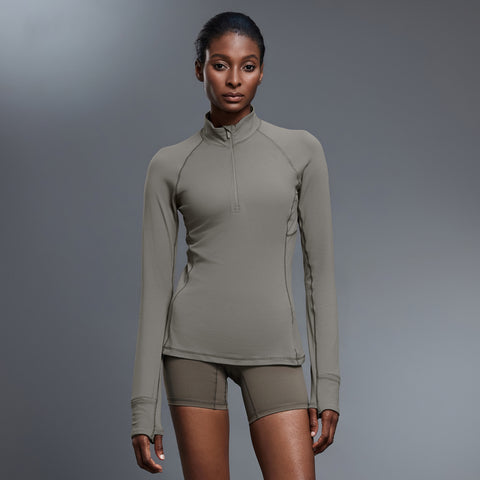 Mock Neck Half-Zip Slimming Fit Sleek Yoga Top-Multicolor