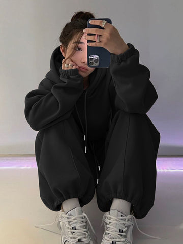Cozy Fleece Cropped Hoodie Pant Set