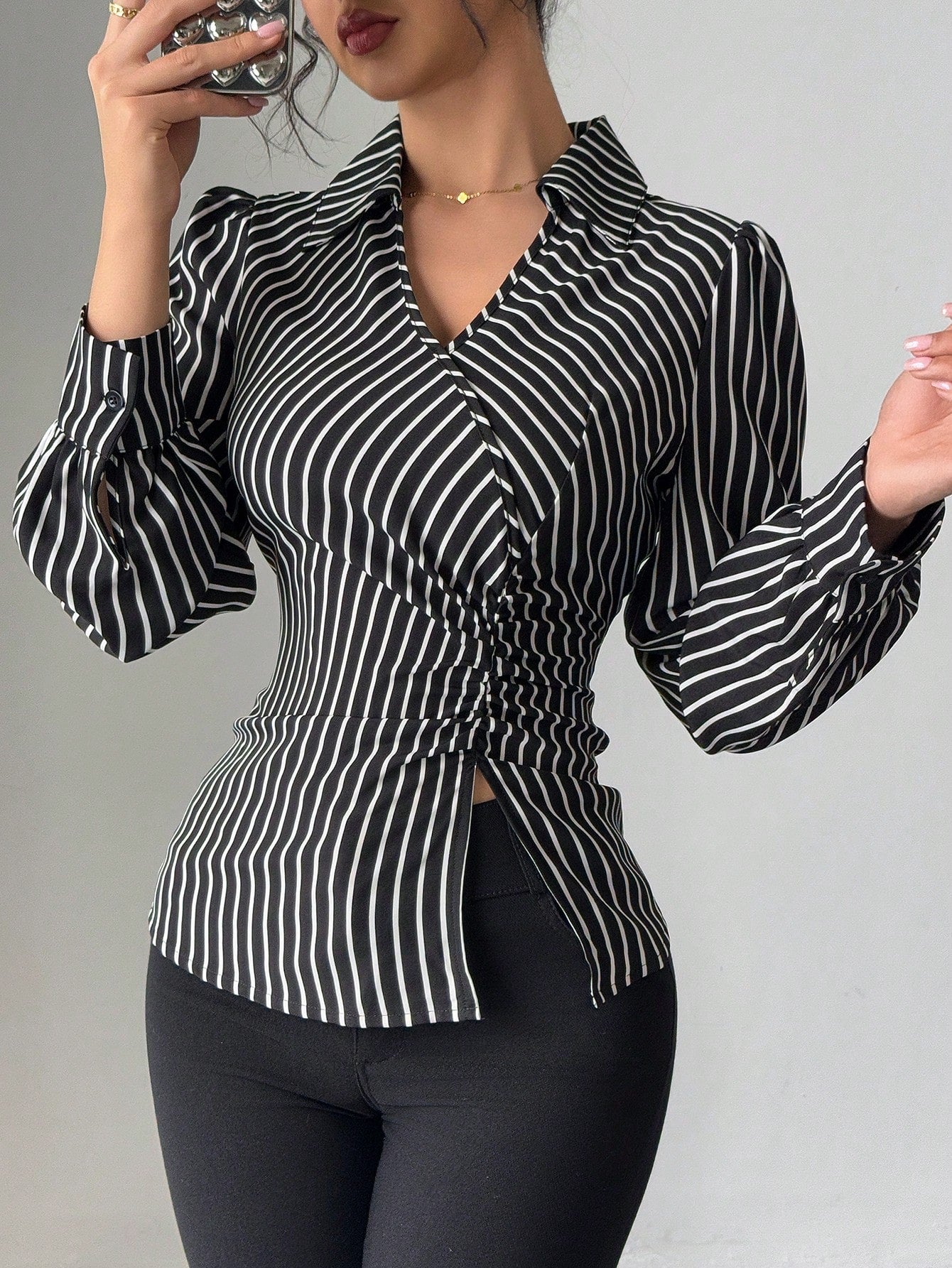 Slim Fit Striped Button Down Shirt