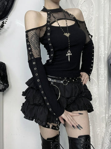 Gothic Mesh Cutout Long Sleeve Top