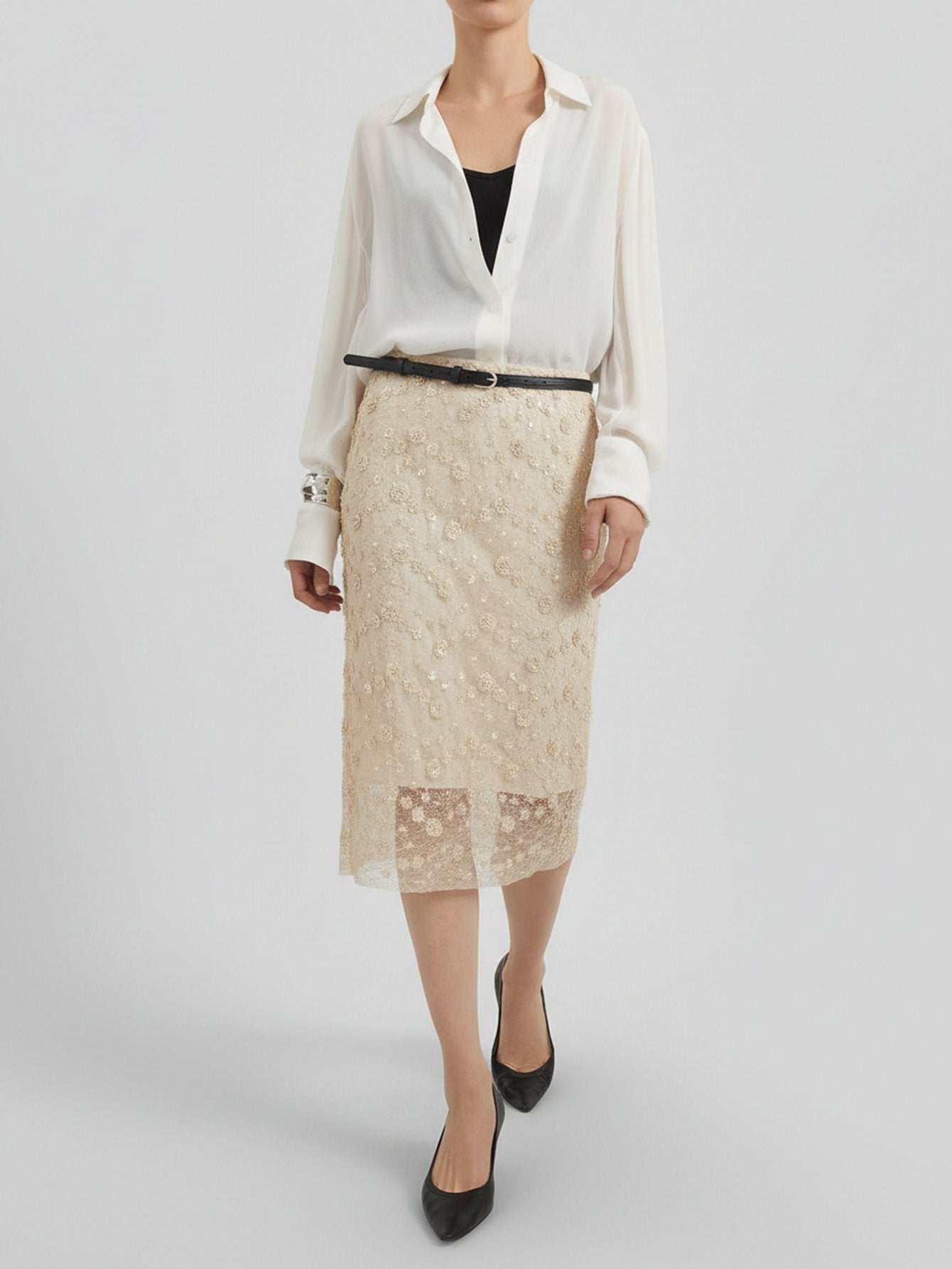 Sequin Detail Lace Skirt