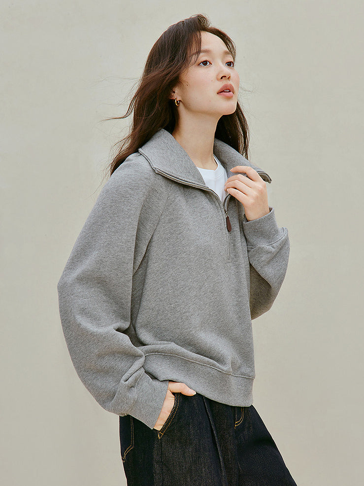 Embroidered Cotton Quarter Zip Sweatshirt