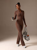 Sculpting Zip Front Flare Jumpsuit