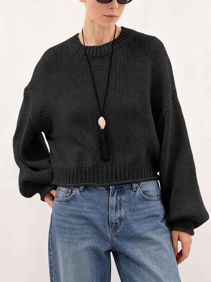 Oversized Balloon Sleeve Cropped Sweater