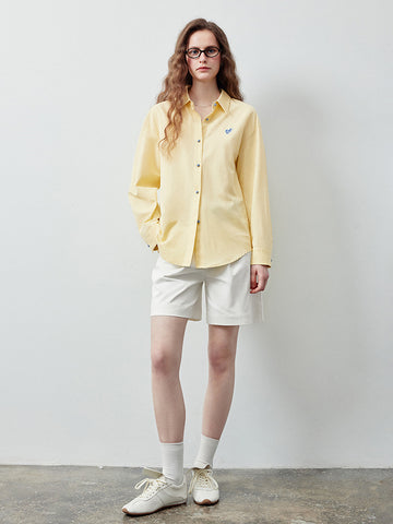 Yellow Embroidered Heart Button Down Shirt