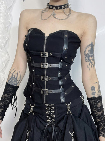 Gothic Buckle Strapped Corset Top